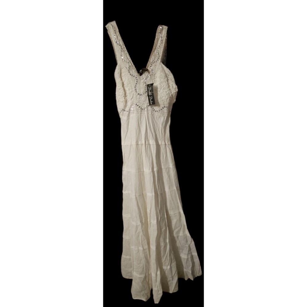NWT Double Decker White Cotton Eyelet Halter Midi Dress S/M lined Tank Vneck